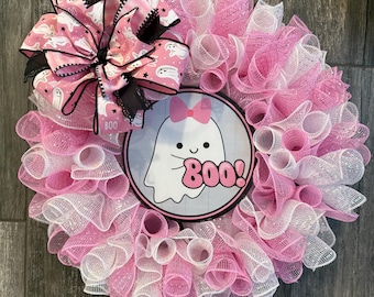 Pink Halloween Ghost Wreath