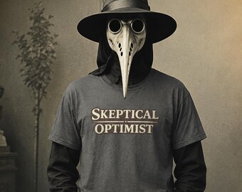 Skeptisch Optimist T-Shirt, lustiges minimalistisches grafisches T-Shirt, Retro Vintage Style Shirt, witzige Humorkleidung