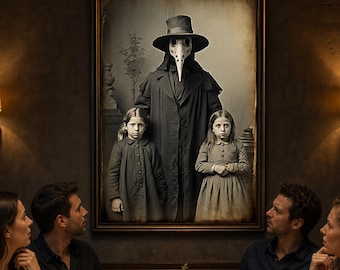 Dark Humor Pest Doktor Familie Portrait Poster, Vintage Gothic Wandkunst, gruselige Dekoration
