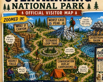 Overthinking National Park Poster, Lustiger Angst Karte Druck, Lustiger Humor Humor Wand Kunst Geschenk