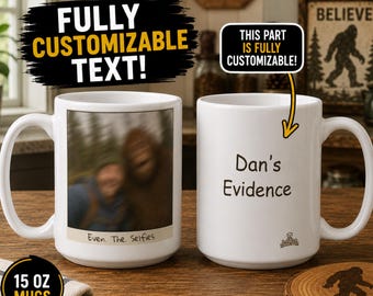 Personalisierte Big Foot Sasquatch Tasse, benutzerdefinierte Cryptid Kaffeetasse, lustiges verschwommenes Selfie (15 Unzen)