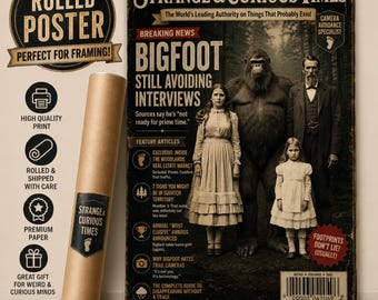Big Foot Magazin Poster, Sasquatch Wand Kunst, Lustiges Cryptid Dekor, Wald Monster Geschenk