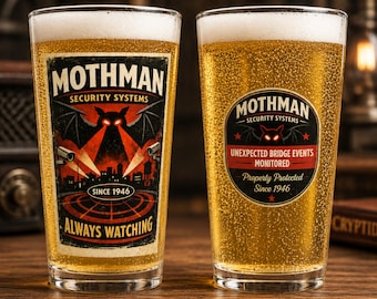 Mothman Sicherheitssystem Bierglas, Cryptid Barware, Paranormal Kuriositäten Dekor