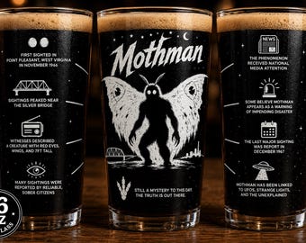 Mothman Bierglas, Cryptid Folklore Barware, Paranormal Geschenk, 16 Unze Pint