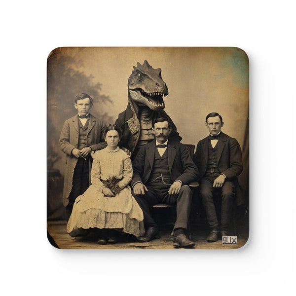 Funny Dinosaur Coaster Set 1800s Antique Family Picture, Funny Coaster Set Antique 1800s Vintage, unique coaster set gift, drink coaster set