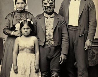 Póster vintage con foto familiar de luchador de lucha libre