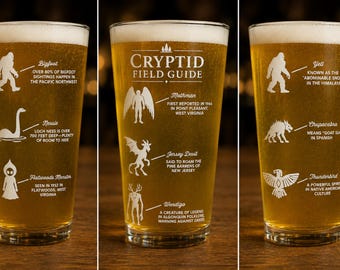 Cryptid Field Guide Bierglas, Bigfoot Mothman Yeti Nessie Trinkgefäß