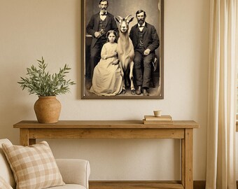 Goat Family Photo Digital Art download, PNG PDF graphic, Funny digital file home print, Vintage fake photos 4x6, Victorian style moment