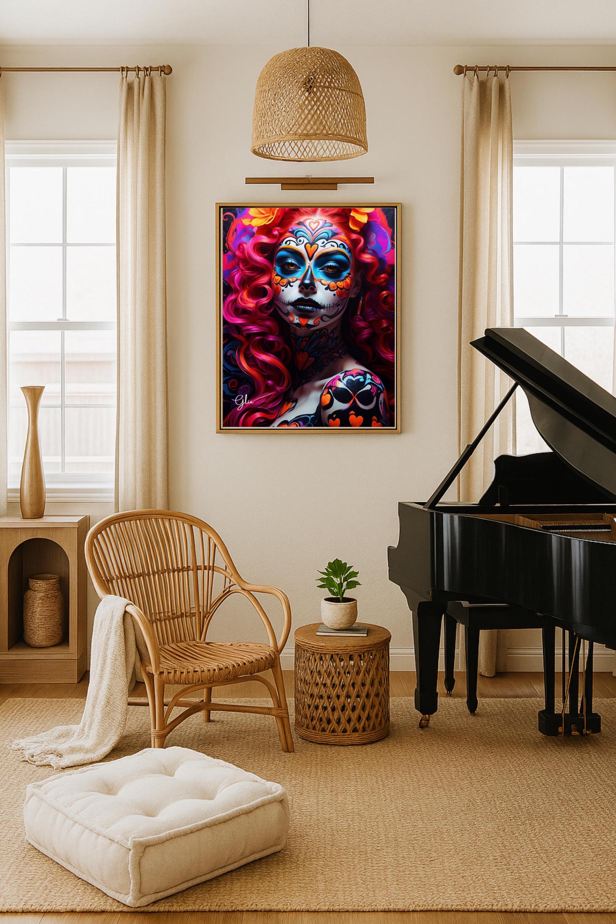 Contemporary Art Print Sugar Skull, Fluorescent Stunning, wall art, modern picture, glamor svg, chic wall hanging, DIGITAL