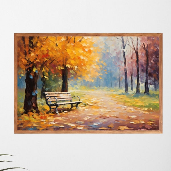 Autumn Painting Print Park Bench Wall Art