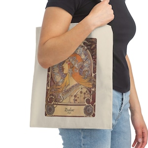 SuyuanArt Alphonse Mucha's Classic Art Tote Bag,Aesthetic Reusable Carry on  Shoulder Tote Women