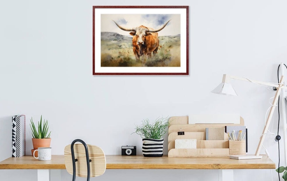 Longhorn Wall Art Longhorn Watercolor Art Print Longhorn Poster Texas
