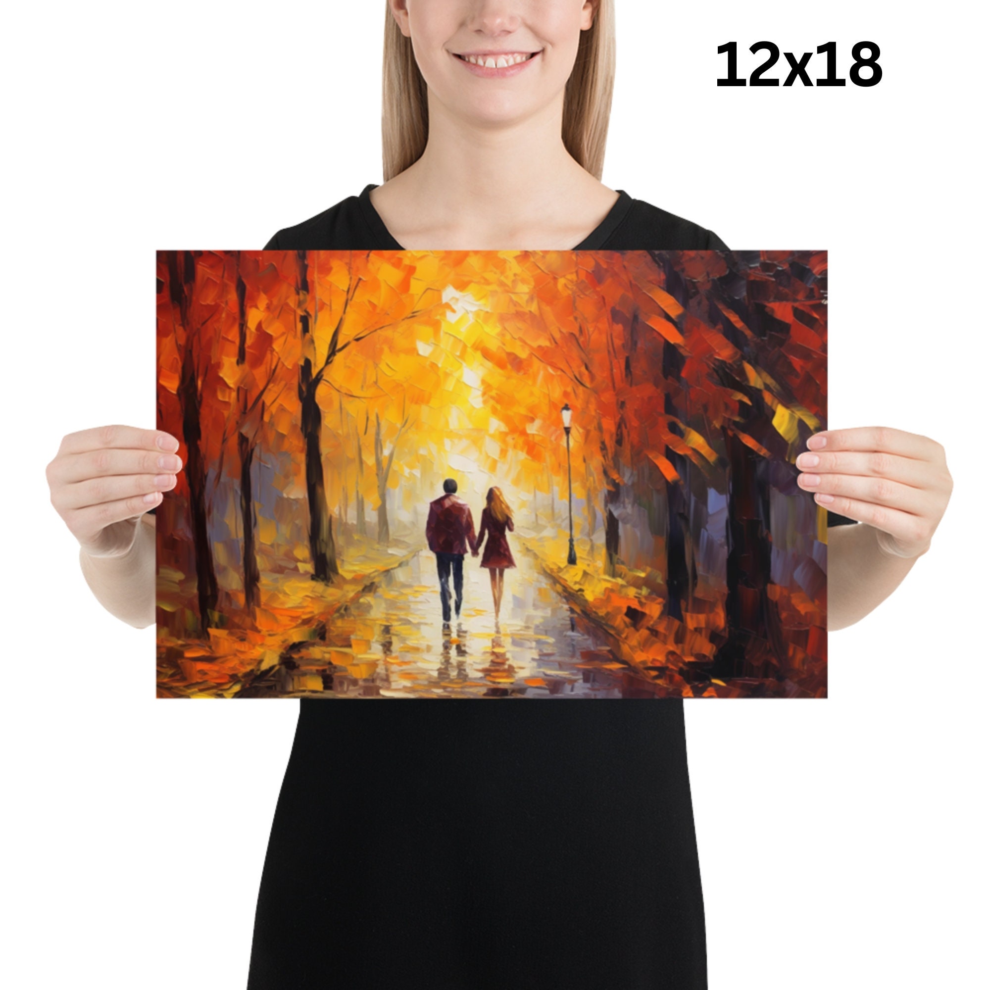 Man and Woman Couple Painting Print Lovers Wall Art Autumn Park Artwork ...