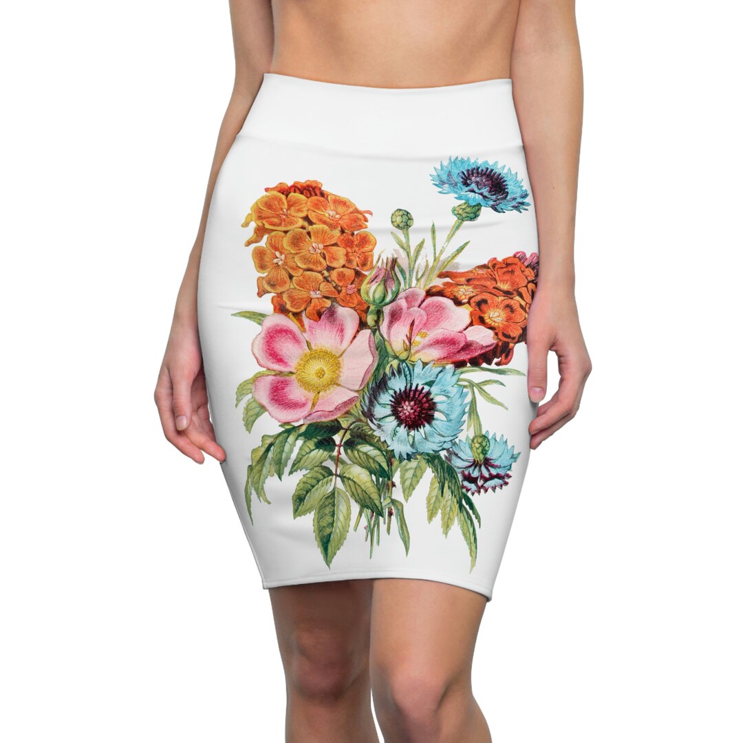 White floral cheap pencil skirt