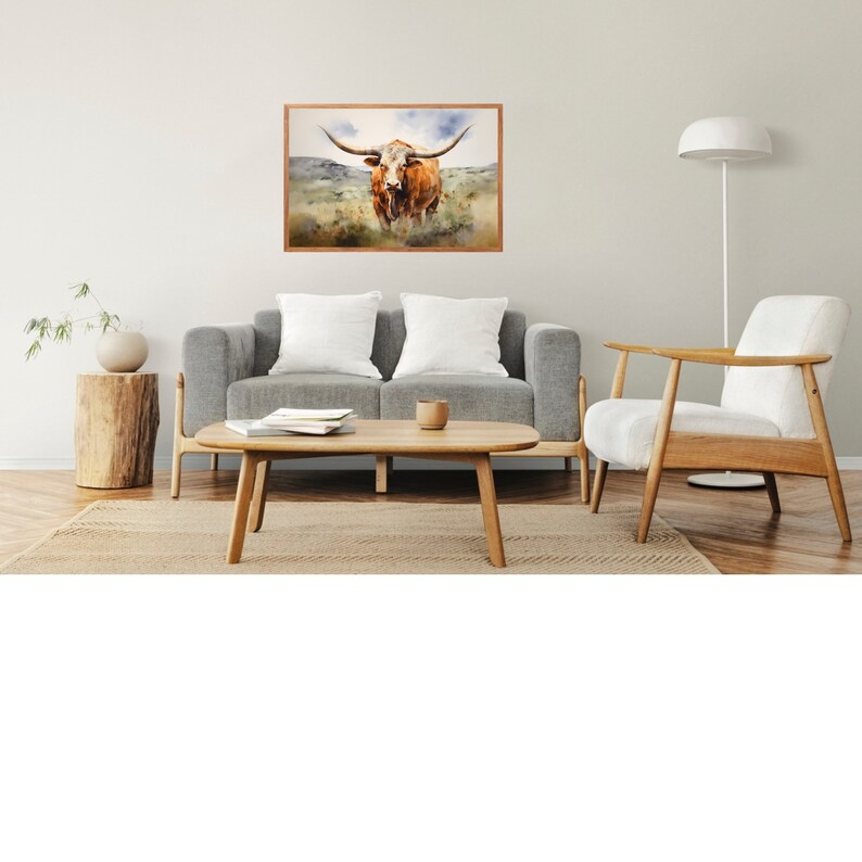 Longhorn Wall Art Longhorn Watercolor Art Print Longhorn Poster Texas