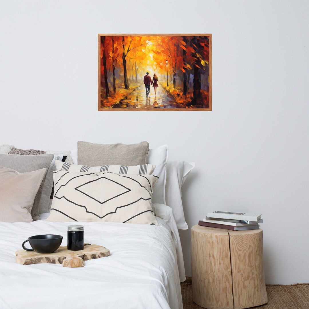 Man and Woman Couple Painting Print Lovers Wall Art Autumn Park Artwork ...