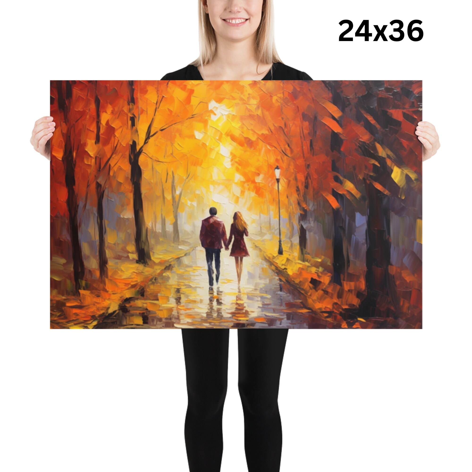 Man and Woman Couple Painting Print Lovers Wall Art Autumn Park Artwork ...