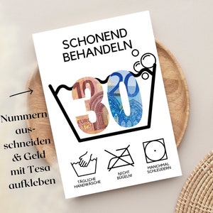 30 Geburtstag Geldgeschenk  I lustige Geburtstagskarte | runder Geburtstag Geschenk| Sofort Download zum ausschneiden