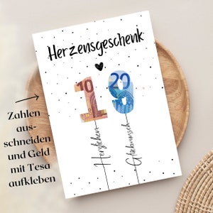 19ter Geburtstag | Geldgeschenk zum selbst aufkleben| Herzensgeschenk mit Luftballons als Poster oder Geburtstagskarte | DIY Geschenkidee