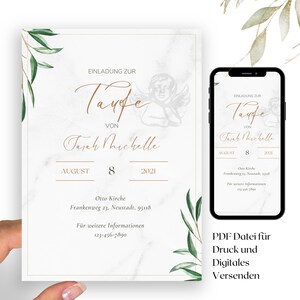 Faire-part de baptême BOHO | Invitation de baptême eCard personnalisée avec noms et dates |