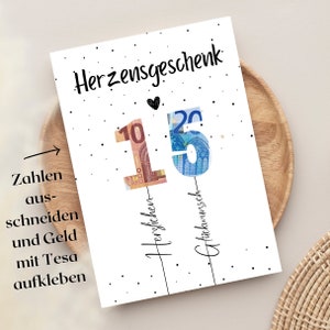 15ter Geburtstag | Geldgeschenk zum selbst aufkleben| Herzensgeschenk mit Luftballons als Poster oder Geburtstagskarte | DIY Geschenkidee