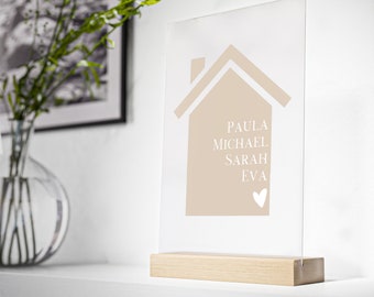 Haus mit Namen| Acrylglas mit Holzstand | Geschenk zur Hochzeit | Personalisiertes Familien Haus