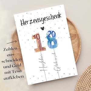 18ter Geburtstag | Geldgeschenk zum selbst aufkleben| Herzensgeschenk mit Luftballons als Poster oder Geburtstagskarte | DIY Geschenkidee
