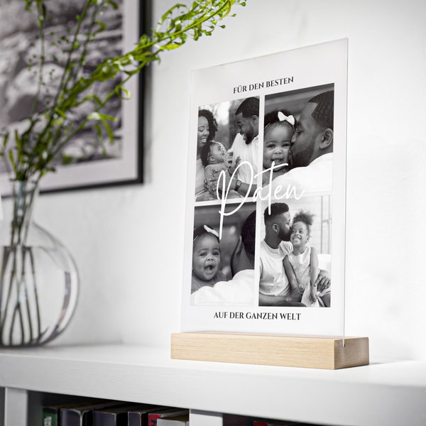 Patengeschenk | Personalisiertes Geschenk für den besten Paten - Acrylglas mit individuellen Fotos und Holzstand
