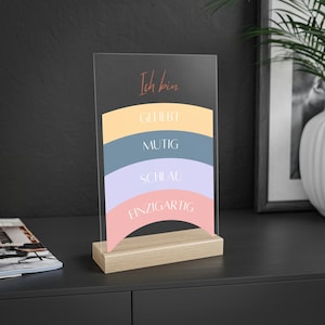 Selbstliebe Deko, Affirmationen für Kinder, Selbstliebe Kinderzimmer, Positive Glaubenssätze Kind,  Acryl Glas mit Holzstand