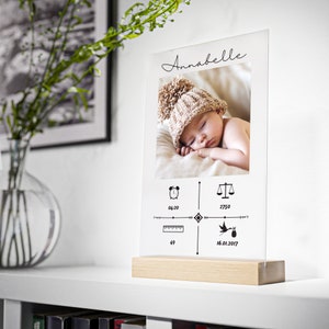 Geburtsgeschenk | Personalisiertes Acrylglas-Geburtsfoto: Ein Unvergessliches Geschenk für Frischgebackene Mamas! | Acrylglas mit Holzstand