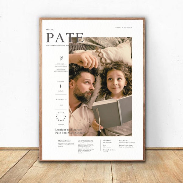 Pate Geschenk - Personalisiertes Poster - Geschenk von Patenkind fur Patenonkel