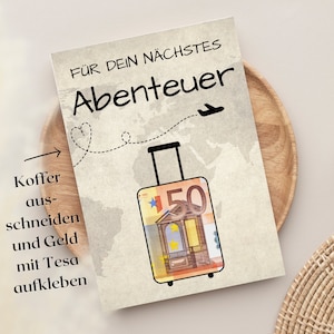 Geldgeschenk-Verpackung | Zuschuss Reisekasse Urlaubsgeld Geburtstag |Glückwunschkarte | Last Minute Geschenk - Sofort Druck