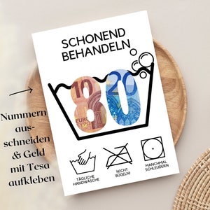 80 Geburtstag Geldgeschenk  I lustige Geburtstagskarte | runder Geburtstag Geschenk| Sofort Download zum ausschneiden