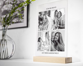 Mama's Geschenk zum Geburtstag | Muttertagsgeschenk mit Foto Collage | Acrylglas mit Holzstand