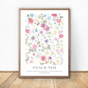 Psalm 91:11 - Modern Bible Art with Floral Print