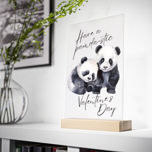 Panda Liebes Geschenk | Geschenk für Partner Valentinstag Karte, Valentinstag Geschenk | Acrylglas mit Holzstand