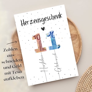 11ter Geburtstag | Geldgeschenk zum selbst aufkleben| Herzensgeschenk mit Luftballons als Poster oder Geburtstagskarte | DIY Geschenkidee