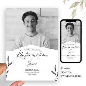 Confirmation|Communion Invitation in Black and White | eCard baptism invitation personalized with name and photo