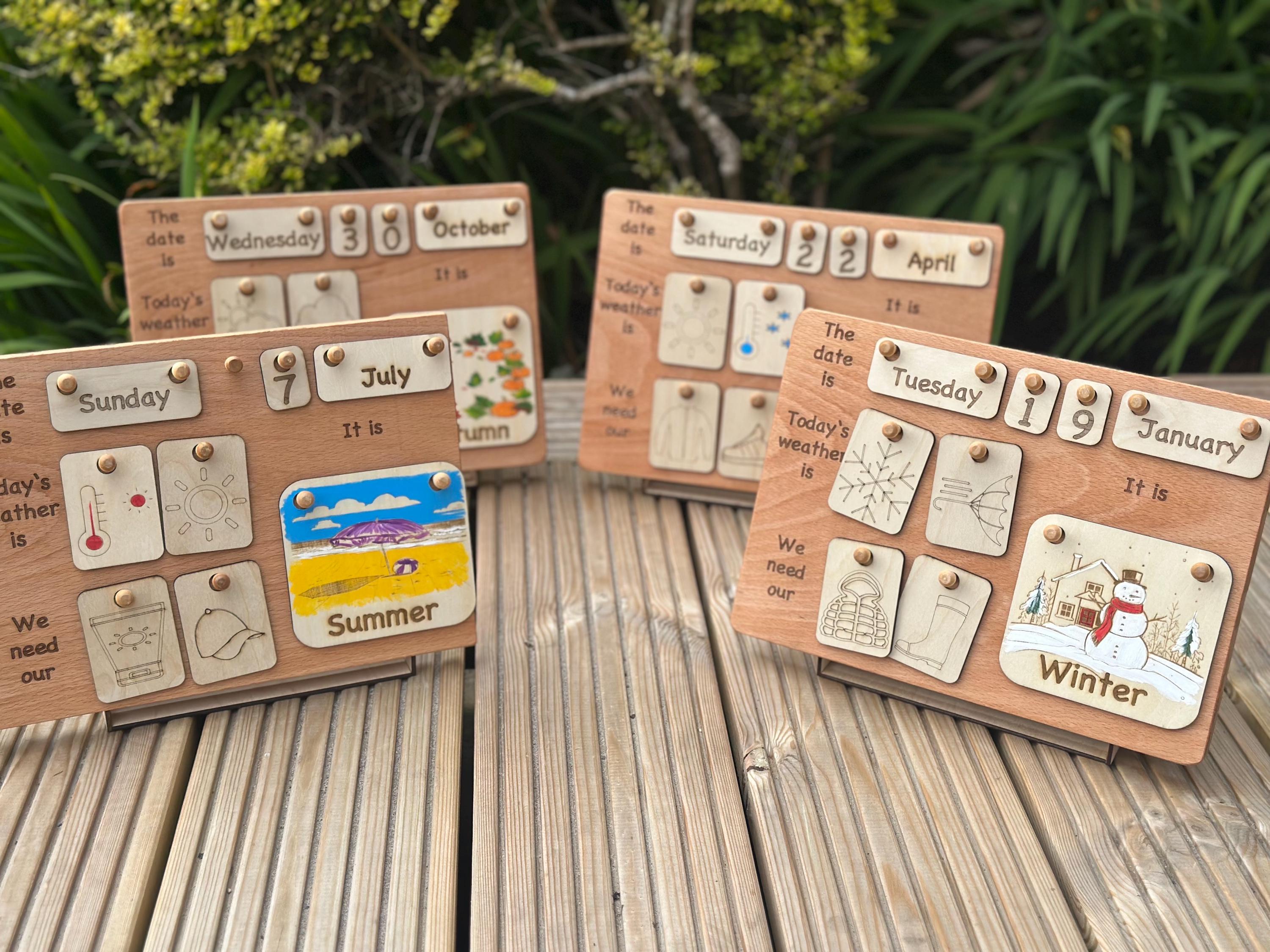Montessori Wooden Weather and Date Board | Daily Calendar for Kids ...