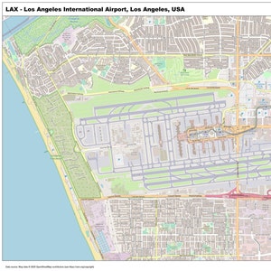 Los Angeles International Airport (LAX) USA Map | 36x24 Printable Airport Layout Wall Art, Aviation Decor