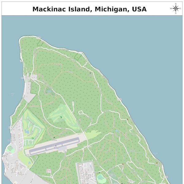 Mackinac Island, Michigan Map with STREET LABELS, Digital Print Poster, Printable Map, City Street Road Map, Collectible Map, Modern Map