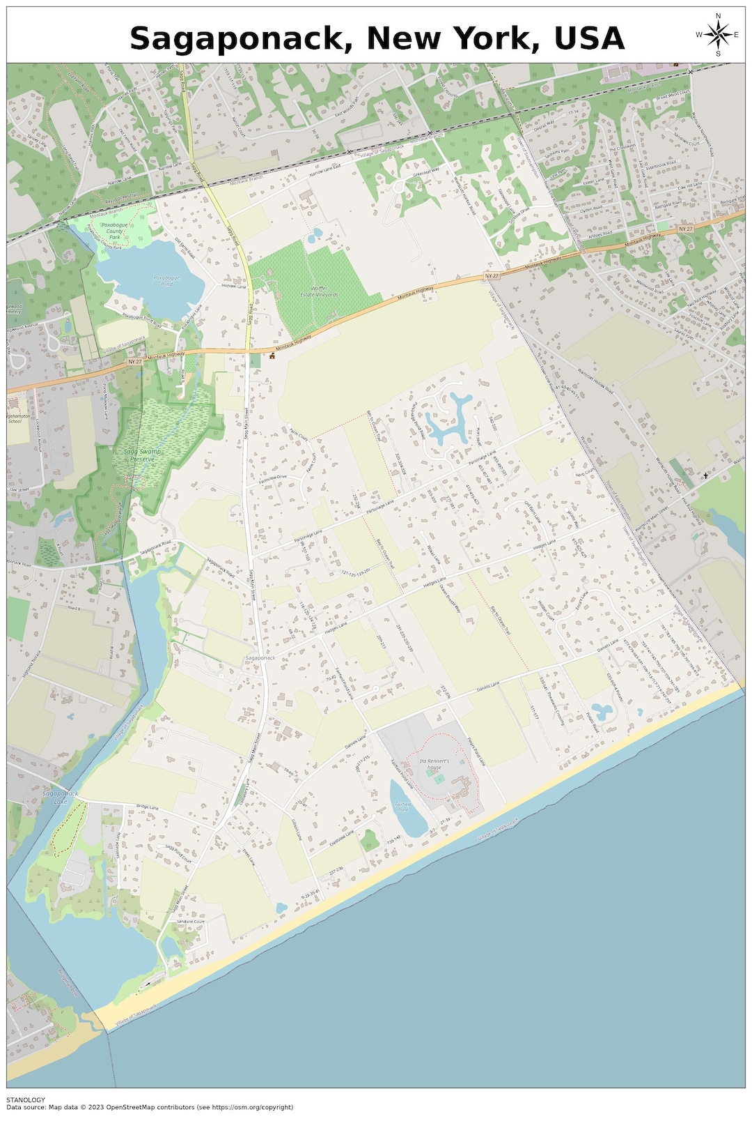 Sagaponack New York Map With STREET LABELS Digital Print Etsy