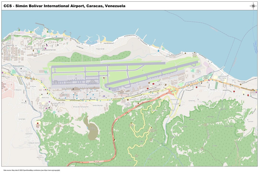 Simon Bolívar International Airport CCS Caracas Venezuela Map 36x24 ...