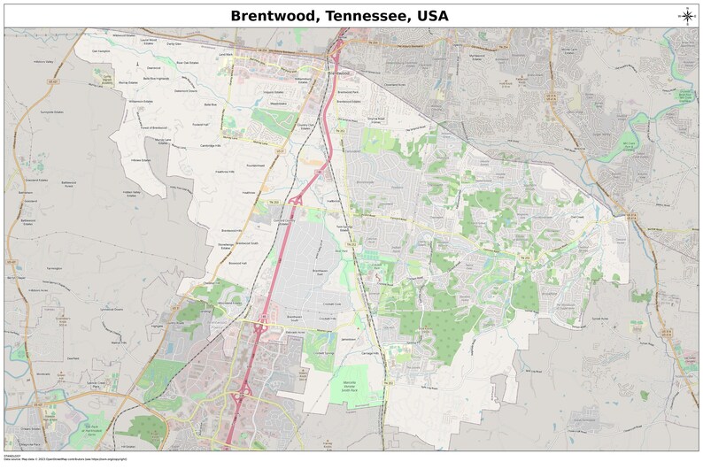 Brentwood, Tennessee Map, Digital Print Poster, Printable Map, City ...