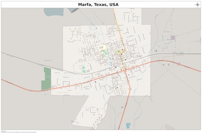 Marfa, Texas Map With STREET LABELS, Digital Print Poster, Printable