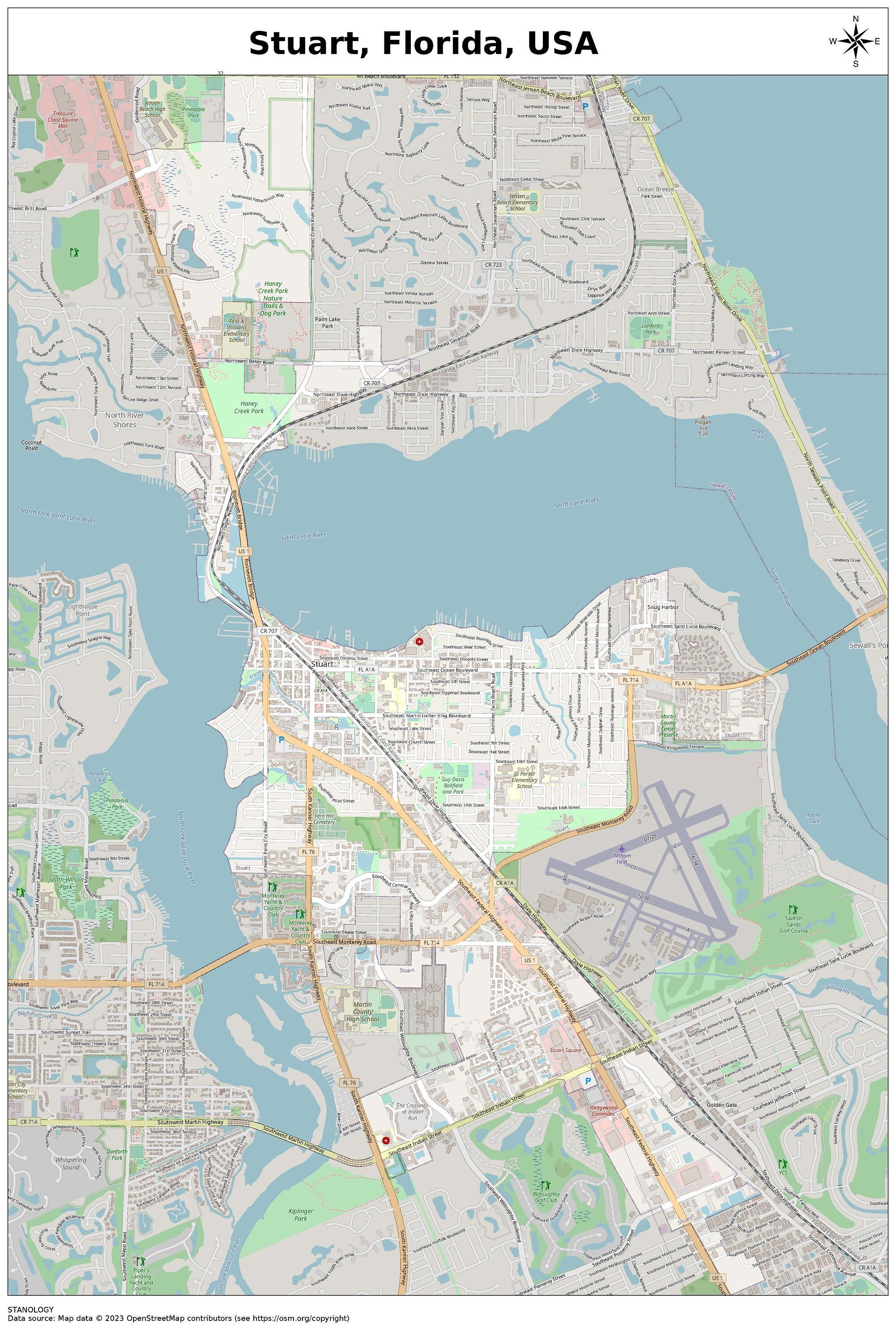 Stuart, Florida Map With STREET LABELS, Digital Print Poster, Printable