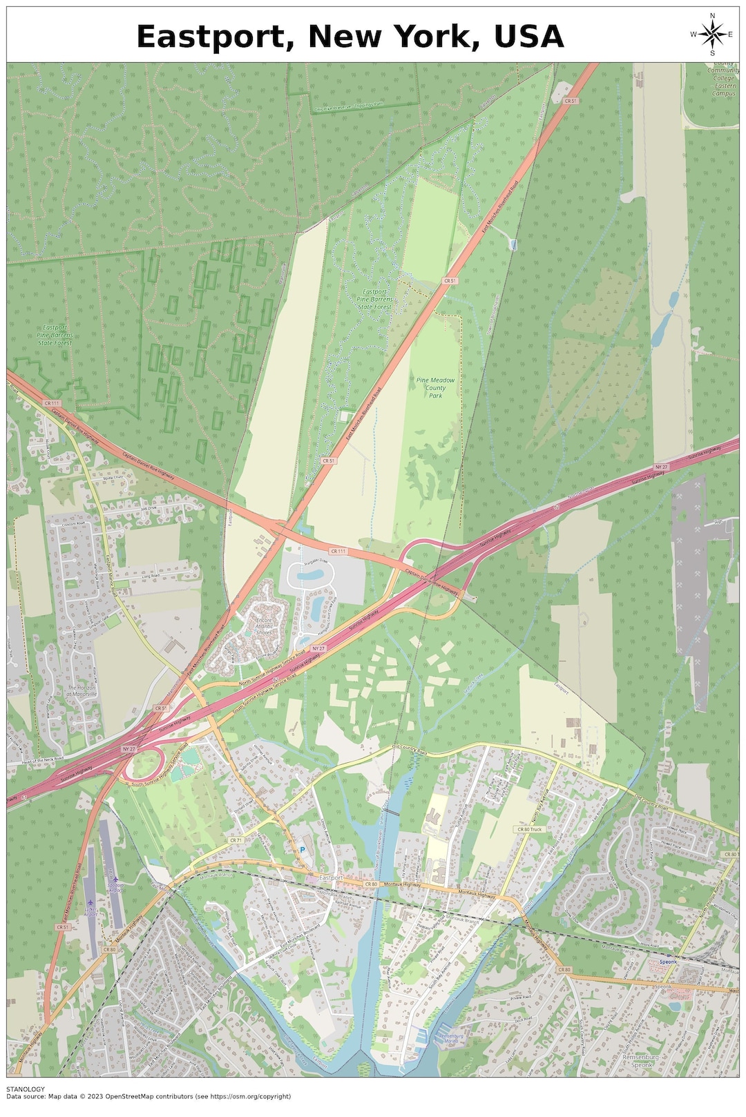 Eastport New York Map With STREET LABELS Digital Print Etsy