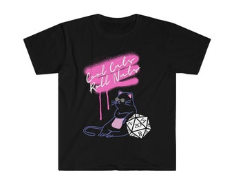 Cool Cats Roll Nats / Kritical Kitty / D&D / Dungeons and Cats / Gamer Shirt / Cool Cat Graphic Tee / 80's colors Retro / Funny Cat Shirt
