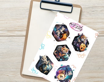 D&D / Cats / Hoja de 5 pegatinas / Kritical Kitty / Cat's in Space / Cool Art Stickers / Nebula Colors / Space Cat / RPG Graphics