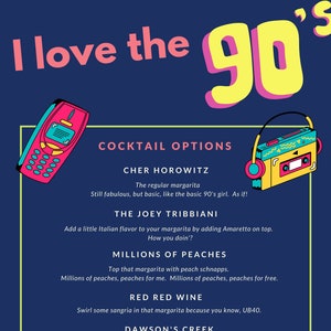 Ich liebe die 90er Jahre Getränkekarte